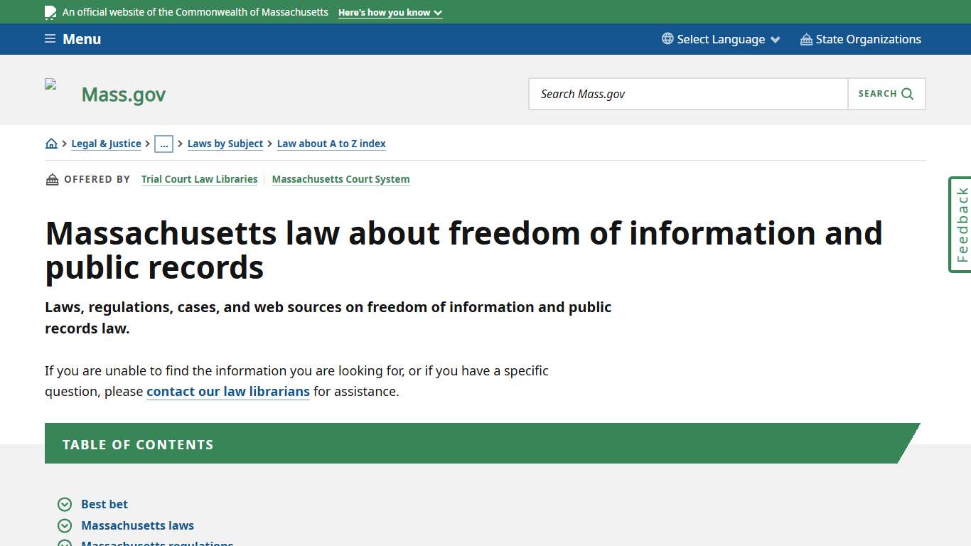 Massachusetts law about freedom of information and public records Mass.gov