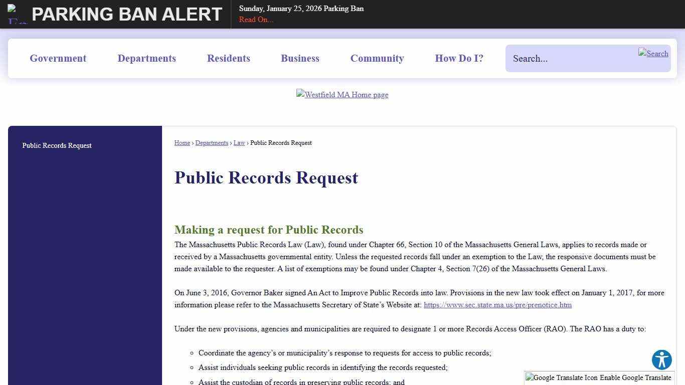 Public Records Request Westfield, MA - Official Website