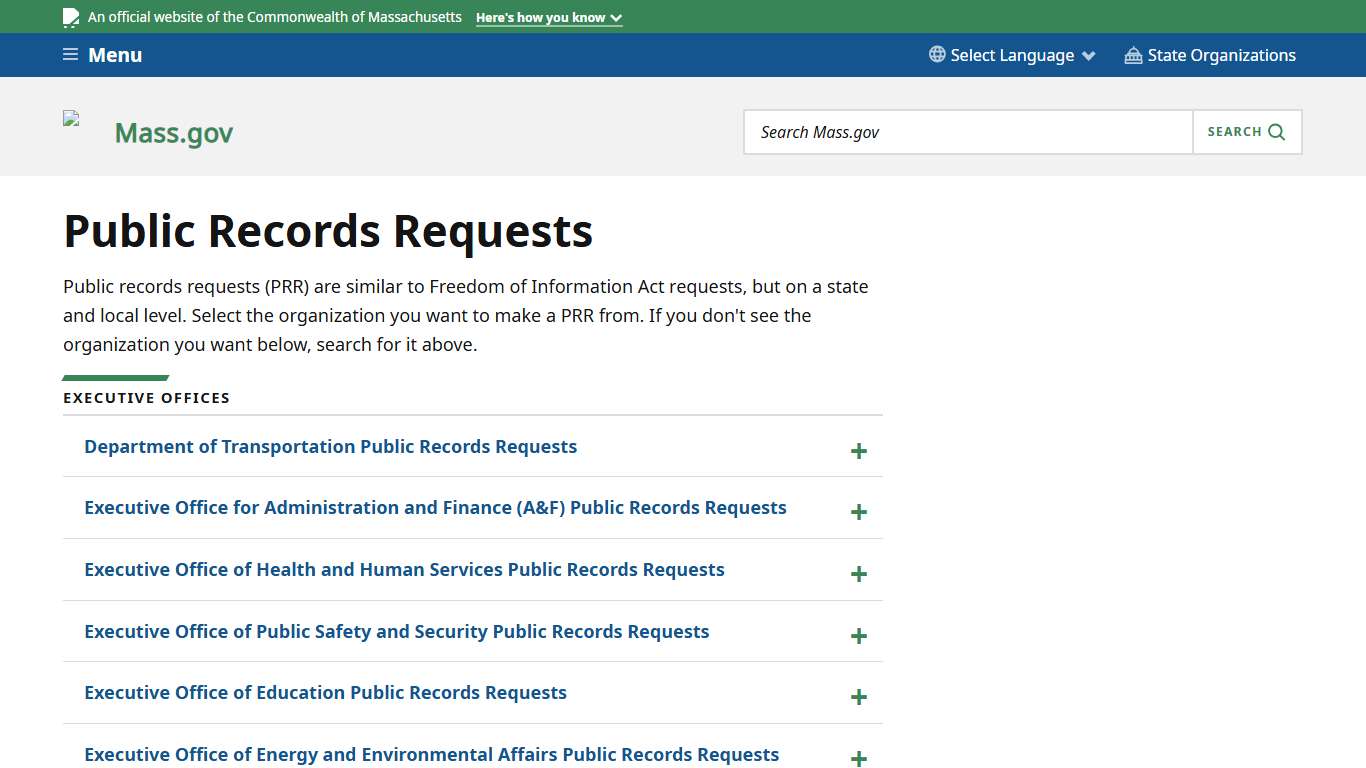 Public Records Requests Mass.gov